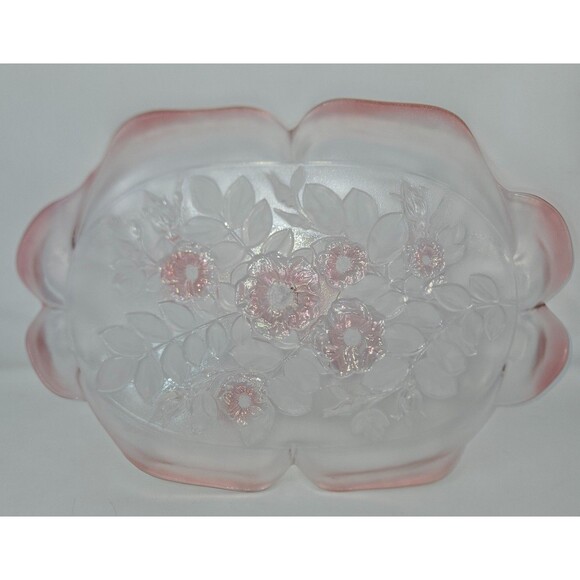 MIKASA Rosella Oval Canape Serving Platter 16" Walther Crystal Pink Rose Ruffled - Picture 16 of 16